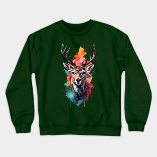 Colorful Watercolor White-Tailed Buck Deer Portrait Design Crewneck Sweatshirt